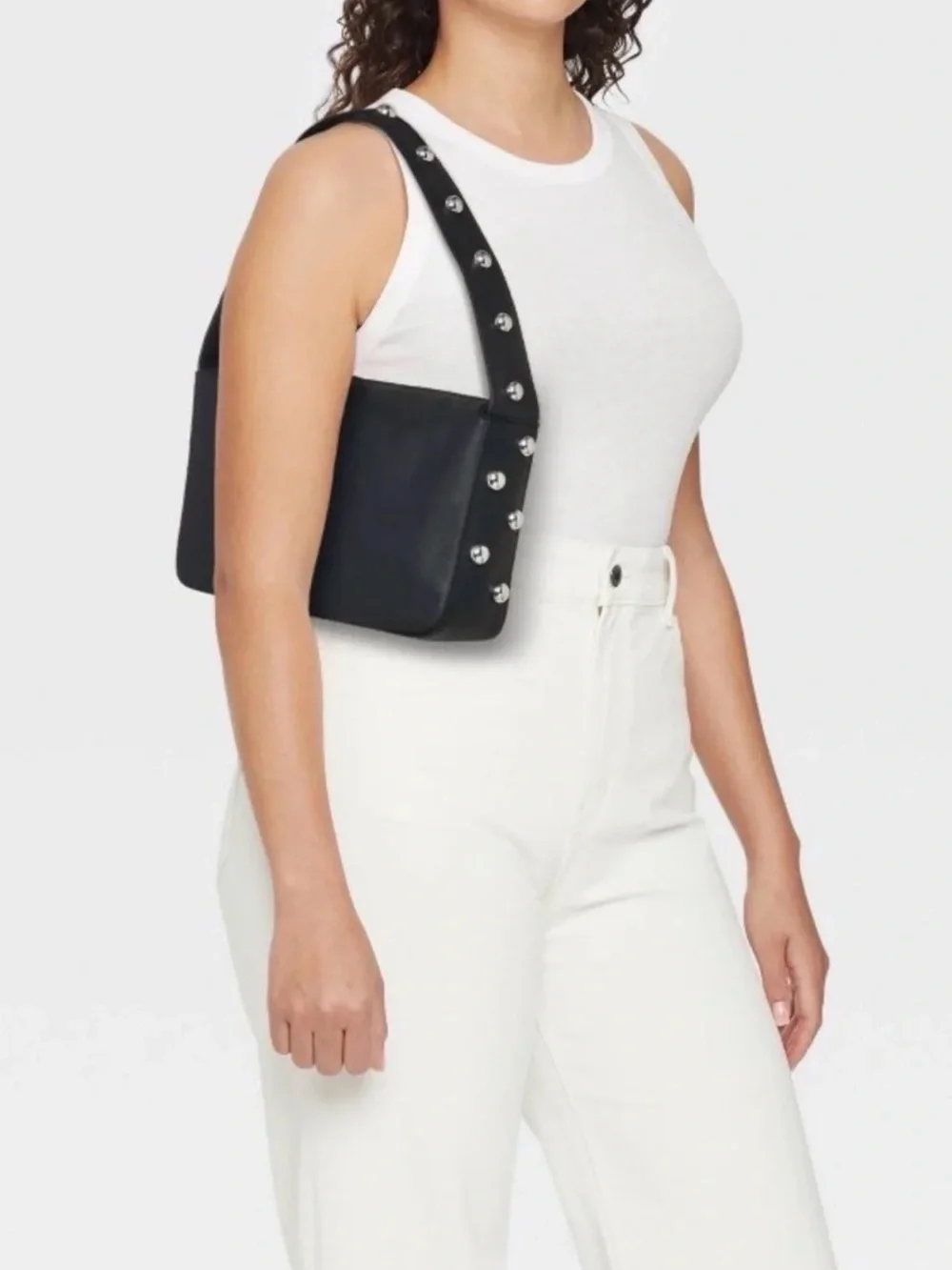 Stud-Accent Black Hobo Shoulder Bag *NEW